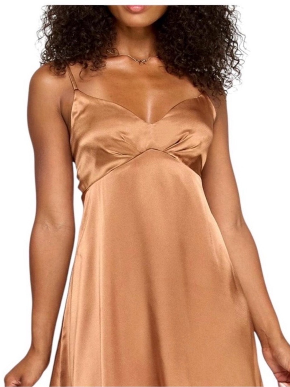 Katia Rae Silky Copper Tan Satin A-Line Dress with Adjustable Straps